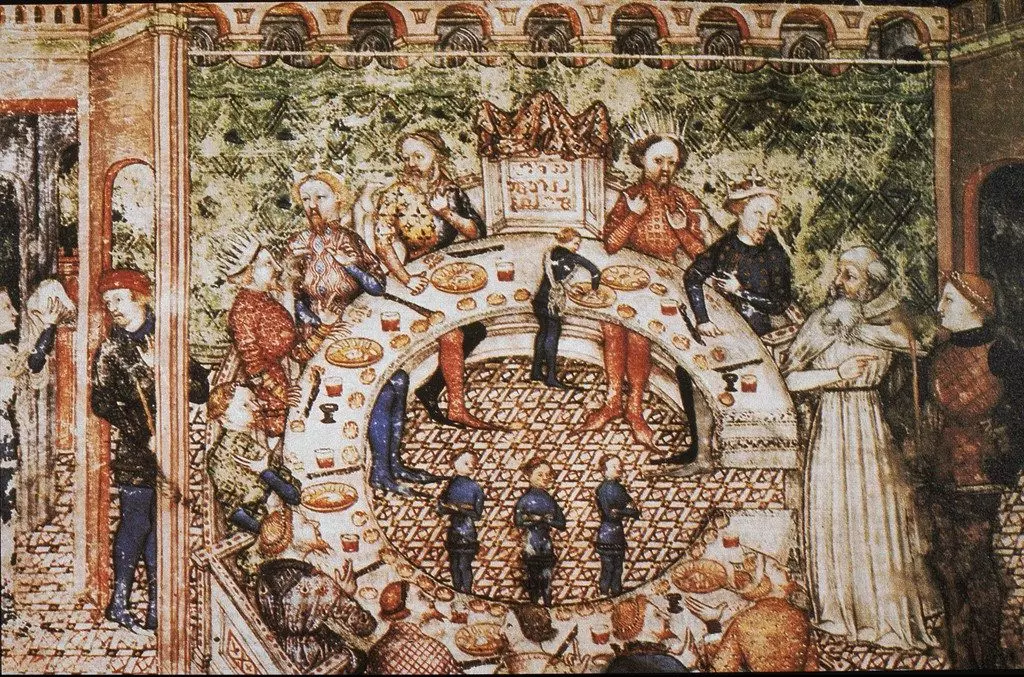 A painting of the knights of the round table.